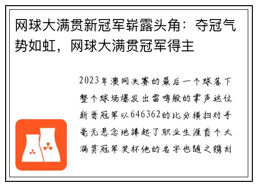 网球大满贯新冠军崭露头角:夺冠气势如虹,网球大满贯冠军得主